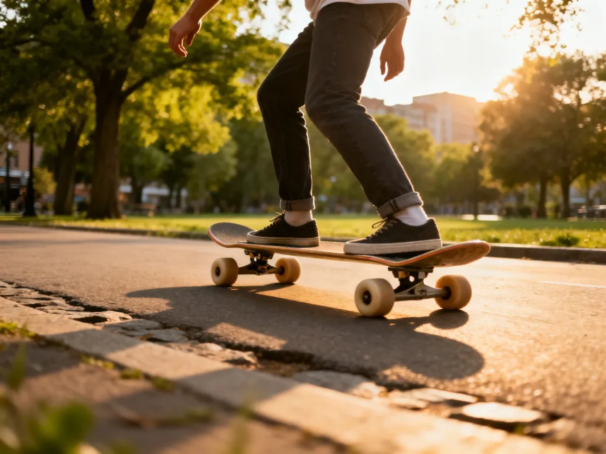 Początkujący jeździec spokojnie poruszający się na longboardzie